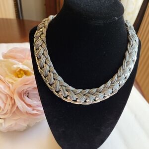 Joan Rivers Necklace Mesh Thick Chunky Woven Braided Silvertone Jewelry 18"